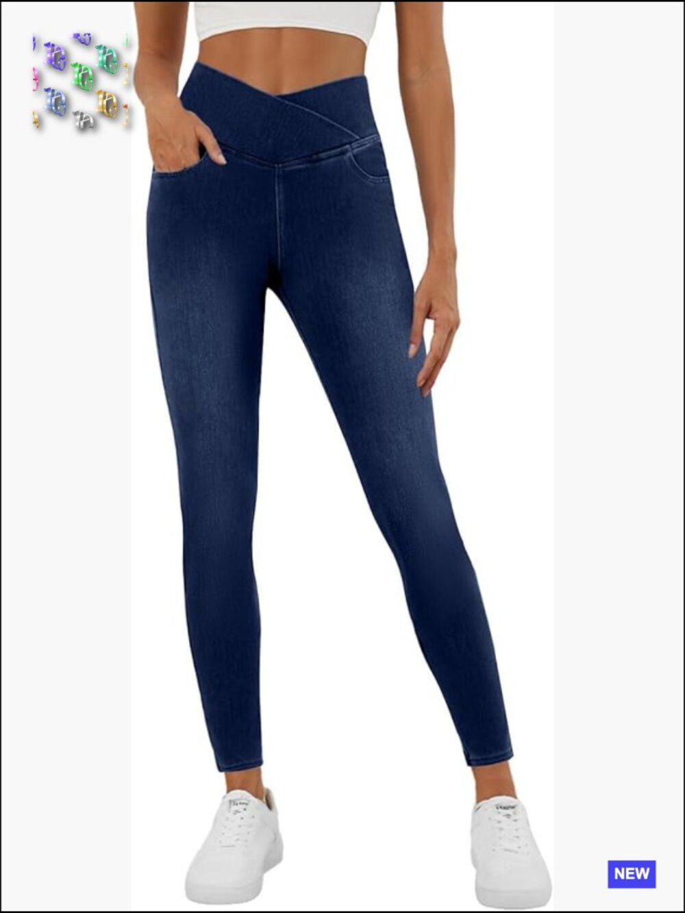 Stretchy Jeggings Butt Lifting Crossover Waist Pull On Skinny Jeans with Pockets